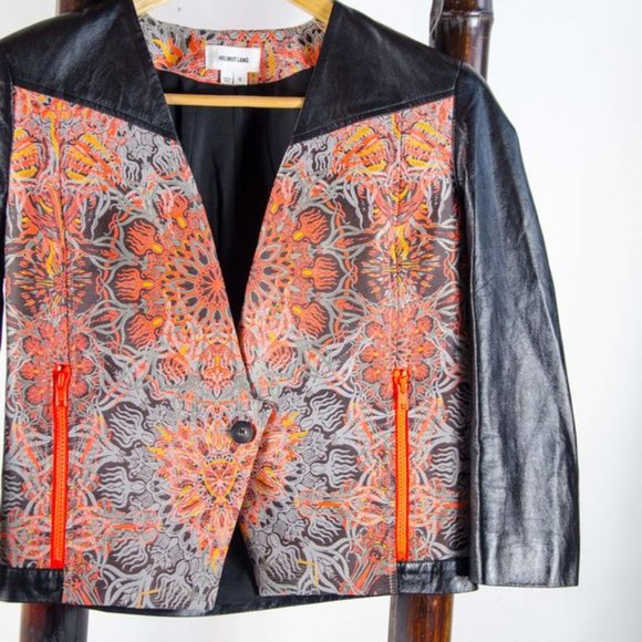 Helmut Lang Jacquard Jacket with Leather Size 0 - Picture 3 of 4